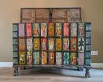 Kleurrijk antiek dressoir/opbergkist, India, Ophalen, Gebruikt, Metaal, 50 tot 75 cm