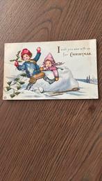 Kerstkaart.reliëfkaart. Sneeuwballen gooien.Sneeuwhut, Ophalen of Verzenden, Voor 1920, Gelopen