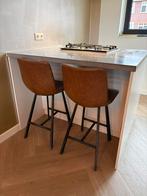 Barkruk vintage bruin met stalen frame - set van 2, Huis en Inrichting, Barkrukken, Ophalen, Gebruikt, 60 tot 90 cm, Metaal