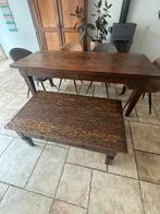 Tijdloos oud teak eet- en salontafel set – massief hout, Ophalen, 200 cm of meer, Zo goed als nieuw, 25 tot 50 cm