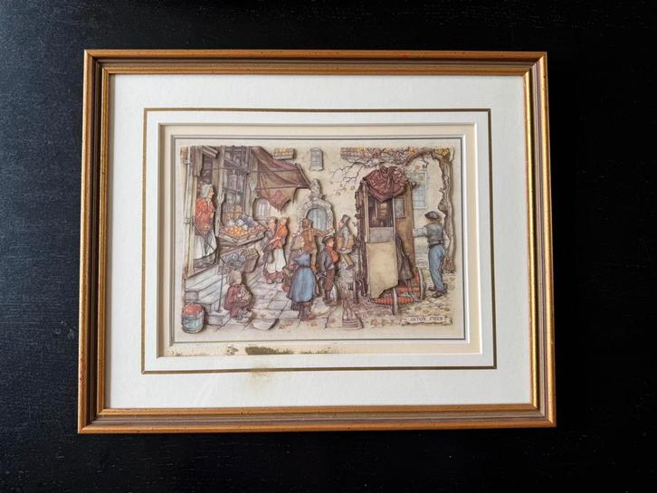 Anton Pieck 3d schilderij Draaiorgel voor groentenwinkel, Antiek en Kunst, Kunst | Etsen en Gravures, Ophalen of Verzenden