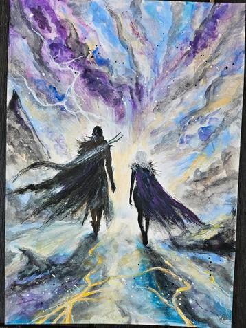 Fantasy silhouetten – gouache schilderij beschikbaar voor biedingen