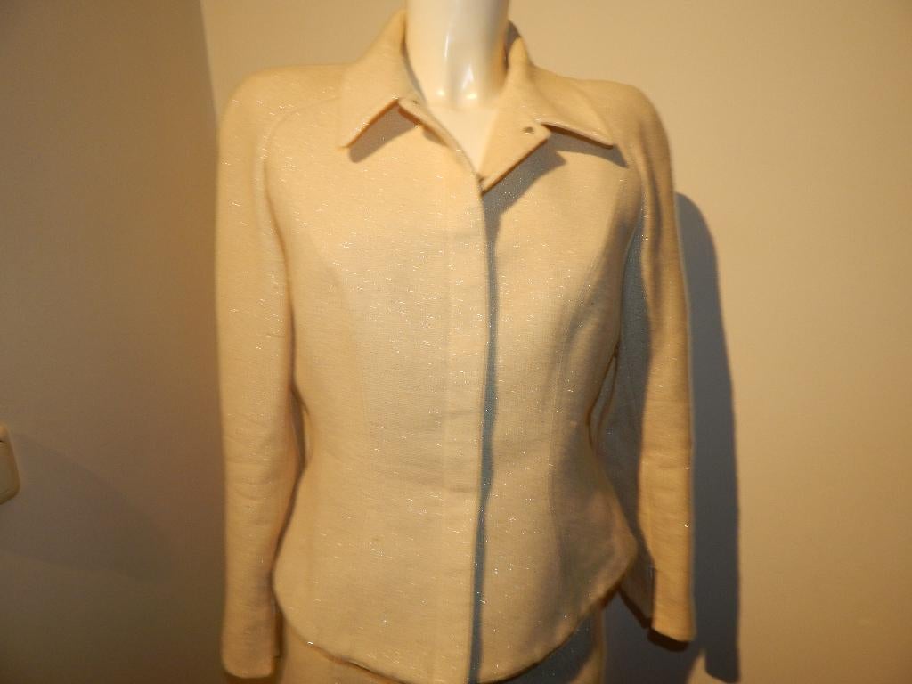 Thierry Mugler 2 delig pak room kleur zilver lurex vintage, Kleding | Dames, Maat 38/40 (M), Kostuum of Pak, Overige kleuren, Verzenden