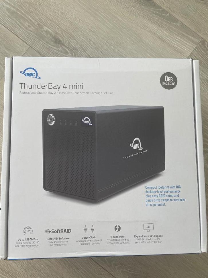 OWC ThunderBay 4 Mini behuizing (Thunderbolt 2) + TB3 adapt, Computers en Software, NAS, Zo goed als nieuw, Ophalen of Verzenden