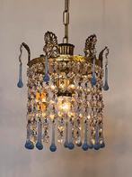 Vintage blauwe blauw opaline kroonluchter hanglamp kristal, Huis en Inrichting, Lampen | Kroonluchters, Ophalen of Verzenden