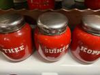 Rode bolle Emaille Voorraadbussen - Thee, Koffie, Suiker, Antiek en Kunst, Antiek | Keukenbenodigdheden, Ophalen of Verzenden