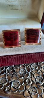 Vintage manchetknopen  met rode jaspis edelsteen, Ophalen of Verzenden, Overige materialen, Broche, Met edelsteen