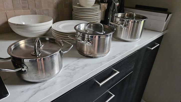 Hackman Pannenset, Huis en Inrichting, Keuken | Potten en Pannen, Gebruikt, Pannenset, Rvs, Inductieplaat, Keramische plaat, Ophalen of Verzenden