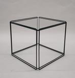 Vintage bijzettafeltje metaal glas Max Sauze tafeltje zwart, Minder dan 50 cm, Gebruikt, ., Mid century modern Frans design