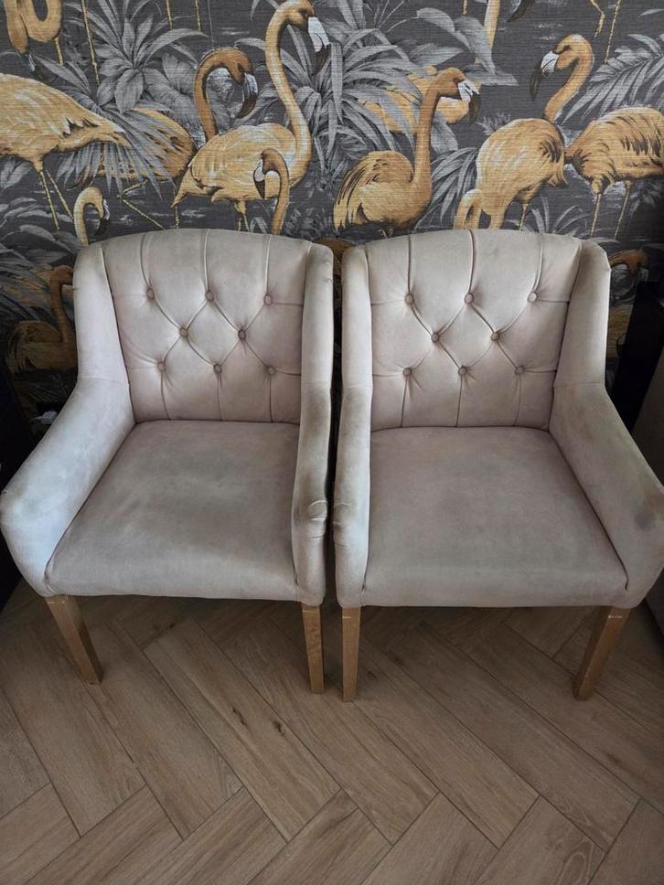 2x Beige Eetkamerstoelen Dubbelman Design, Antiek en Kunst, Antiek | Meubels | Stoelen en Banken, Ophalen