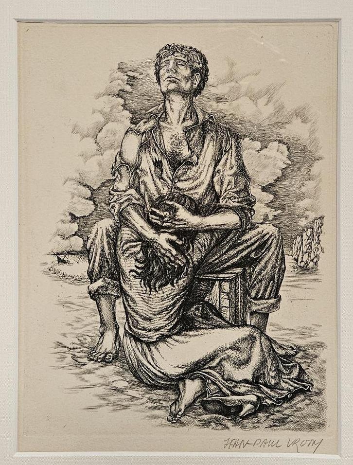 Kopergravure "Schipbreuk" van Jean-Paul Vroom, Antiek en Kunst, Kunst | Etsen en Gravures, Ophalen
