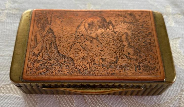 Vintage Messing Doosje met Decoratie - 17,5x4x2 cm, Antiek en Kunst, Antiek | Woonaccessoires, Ophalen of Verzenden