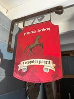 Reclamebord uithangbord t vergulde paard herberg emaille, Ophalen, Gebruikt, Reclamebord