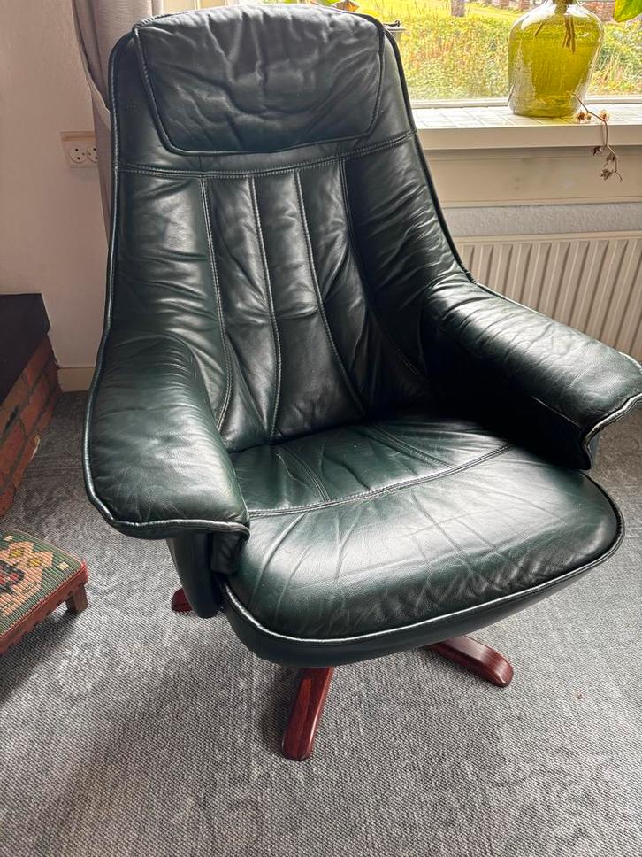 Vintage Draaibare Lederen Stoel, Huis en Inrichting, Fauteuils, Gebruikt, Leer, 50 tot 75 cm, Minder dan 75 cm, Ophalen
