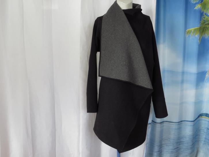 zwarte wollenblend  open overslag wrap jas tussen jas mt S, Kleding | Dames, Jassen | Winter, Gedragen, Maat 36 (S), Zwart, Ophalen of Verzenden