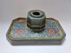 Antiek inktstel, Gouds plateel met origineel glazen inktpot, Antiek en Kunst, Ophalen
