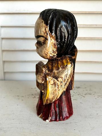 Antiek polychroom houtsnijwerk beeldje Engel Italie beschikbaar voor biedingen