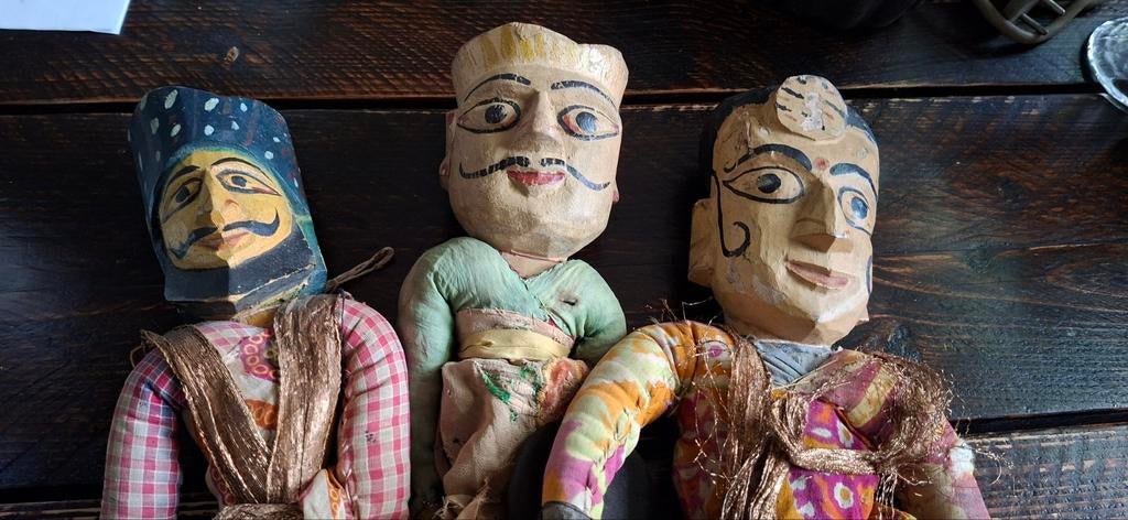 Set van drie authentieke Kathputli marionetten uit Rajasthan, Ophalen of Verzenden