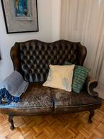 Chesterfield Bankje dubbele oorfauteuil donker bruin, Ophalen, Gebruikt, 150 tot 200 cm, Tweepersoons