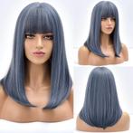 Blauwe Dames Pruik Met Pony Vrouwen Blauw Haarstuk Haar, Verzenden, Nieuw, Pruik of Haarverlenging