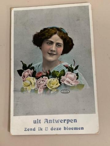Antieke brocante ansichtkaart antwerpen. Portret dame 1918 