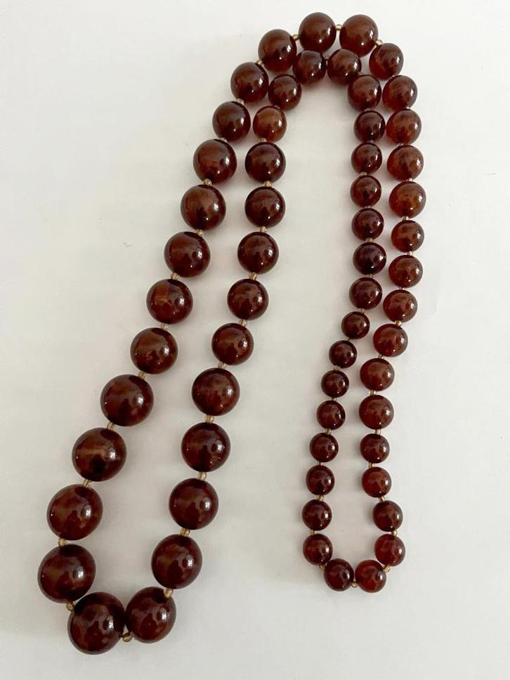 Lange Oude Antieke Amber Bakeliet - Catalin Ketting, Sieraden, Tassen en Uiterlijk, Antieke sieraden, Ketting, Overige materialen