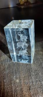 Glazen 3D kubus met olifanten gravure, Ophalen of Verzenden