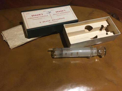 Vintage injectiespuit B. Braun Melsungen, Jena-Glass, Verzamelen, Retro, Huis en Inrichting, Ophalen of Verzenden