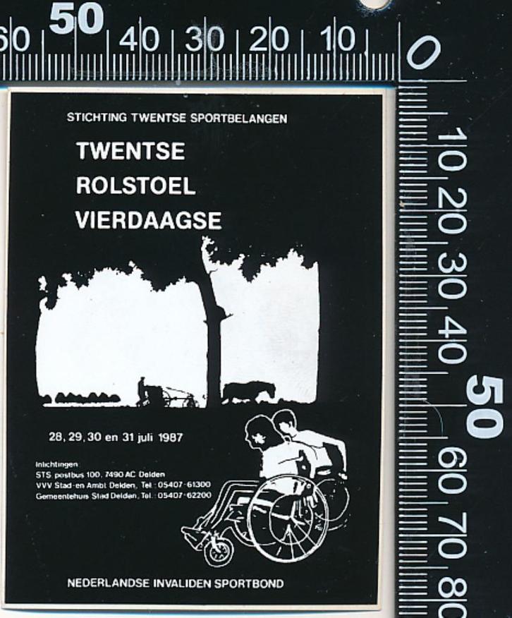 Sticker: Twentse Rolstoel Vierdaagse 1987, Verzamelen, Stickers, Zo goed als nieuw, Sport, Ophalen of Verzenden
