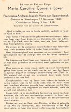 Loven Maria 1883 Steenbergen 1958 Tilburg, Ophalen of Verzenden, Bidprentje