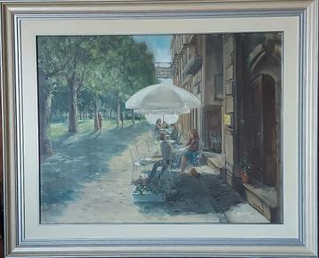 Stads Terras Schilderij Schilder: J. Asselbergs Maat 70x90  beschikbaar voor biedingen