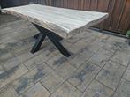 Boomstam eettafel met stalen spinpoot, Huis en Inrichting, Ophalen, 200 cm of meer, 50 tot 100 cm, Zo goed als nieuw