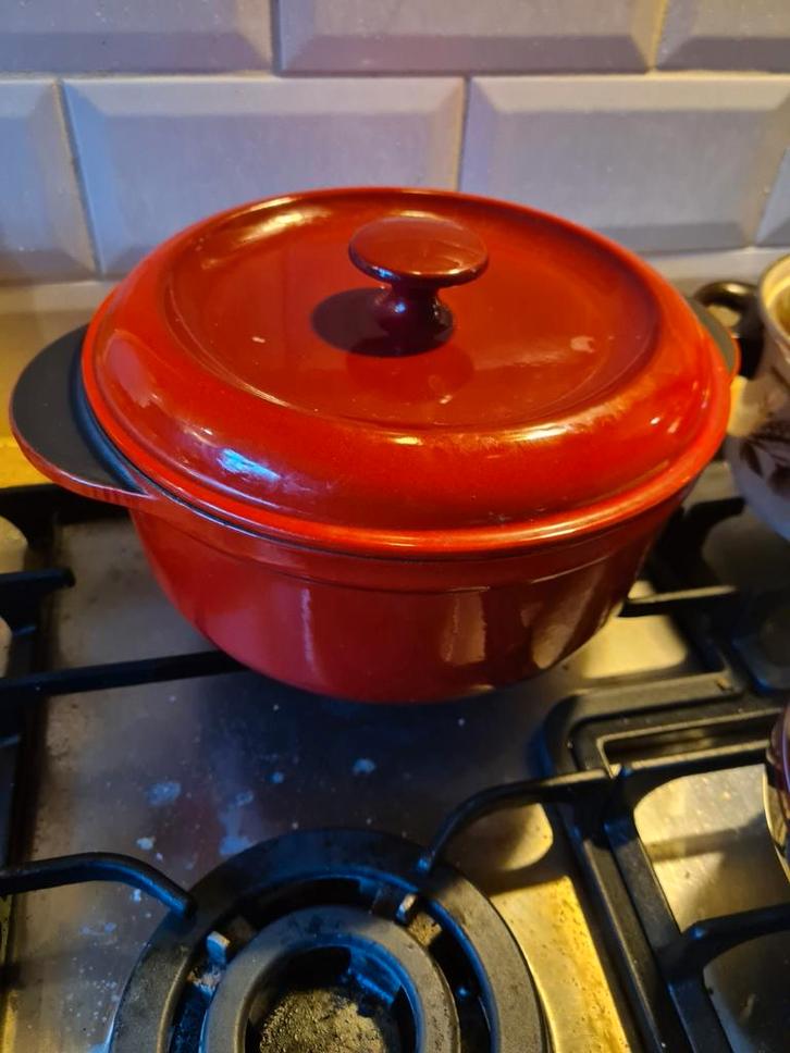 Rode Geëmailleerde Gietijzeren Braadpan, Huis en Inrichting, Keuken | Potten en Pannen, Gebruikt, Koekenpan of Braadpan, Gietijzer