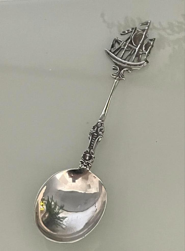 Zilveren gelegenheidslepel boot 1915-1920 geboorte lepel, Antiek en Kunst, Antiek | Goud en Zilver, Verzenden