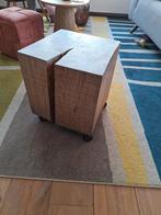Massief Eiken Blok Tafel op Wielen - 37 × 37 × 45cm, Ophalen, Gebruikt, 50 tot 100 cm, 50 tot 75 cm