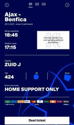 Ajax Benfica Vak 424 3 Tickets naast elkaar, Losse kaart, Drie personen of meer, November, Europa of Champions League