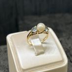10k gouden ring met blauw steen en parel, Sieraden, Tassen en Uiterlijk, Ringen, Ophalen of Verzenden, Nieuw, Goud
