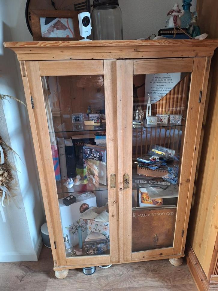 Vitrinekast oud grenen, Huis en Inrichting, Kasten | Vitrinekasten, Gebruikt, 150 tot 200 cm, 50 tot 100 cm, 25 tot 50 cm, Met deur(en)