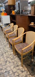 Set van 4 eetkamerstoelen met rieten rugleuning, Huis en Inrichting, Stoelen, Ophalen, Gebruikt, Bruin, Riet of Rotan