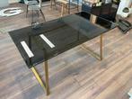 MADE Haku glazen tafel - messing en rookglas, Gebruikt, 100 tot 150 cm, 50 tot 100 cm, Vier personen