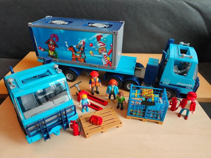 P886 - 4447 Vrachtwagen met container en extra trekker, Kinderen en Baby's, Speelgoed | Playmobil, Zo goed als nieuw, Complete set