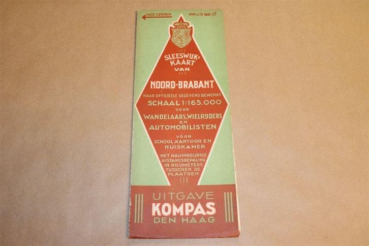 Sleeswijk's kaart van Noord-Brabant - Uitg. Kompas 1935, Boeken, Atlassen en Landkaarten, Gelezen, Landkaart, Nederland, 1800 tot 2000