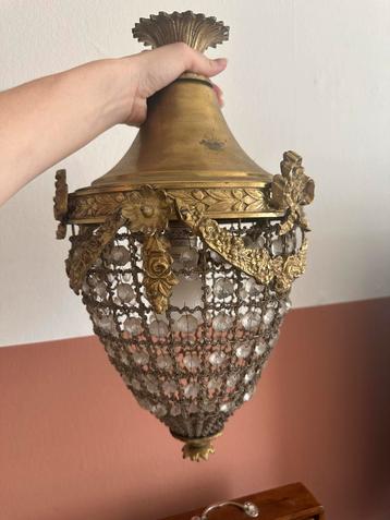 Zware antieke kristallen hanglamp kroonluchter – goudkleurig beschikbaar voor biedingen