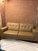 Mooie licht bruine/beige leren bank stel, Ophalen, Gebruikt, 75 tot 100 cm