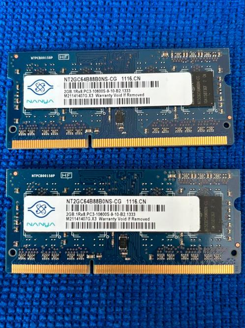 Nanya 4gb (2x2gb) ddr3 geheugen, Computers en Software, RAM geheugen, Gebruikt, Laptop, 4 GB, DDR3, Ophalen