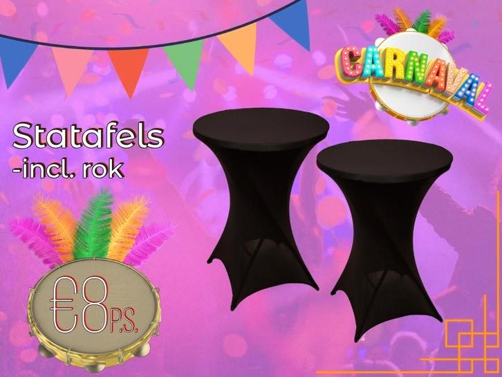 Carnaval! Statafel met zwarte rok huren Deventer feest, Hobby en Vrije tijd, Feestartikelen | Verhuur, Nieuw, Carnaval, Ophalen