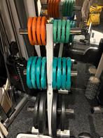 Complete fitness set met bank, gewichten en stangen, Sport en Fitness, Fitnessmaterialen, Ophalen, Zo goed als nieuw, Armen, Fitnessbank