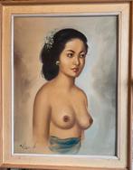 Origineel vintage schilderij – Aziatische vrouw, gesigneerd, Ophalen of Verzenden
