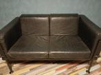 Leuk leren bankje zwart 2 zitter, Huis en Inrichting, Ophalen, Gebruikt, Tweepersoons, Rechte bank