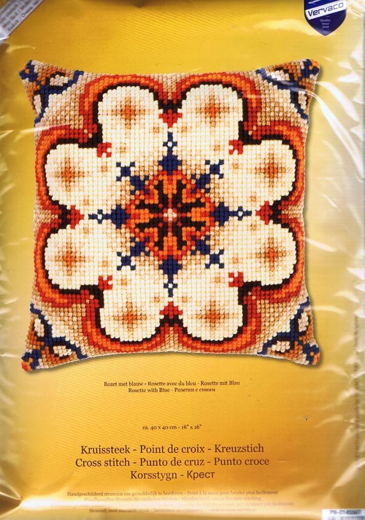 Cado vervaco borduurpakket kussen, rozet met blauw, Hobby en Vrije tijd, Borduren en Borduurmachines, Nieuw, Borduurpakket, Handborduren